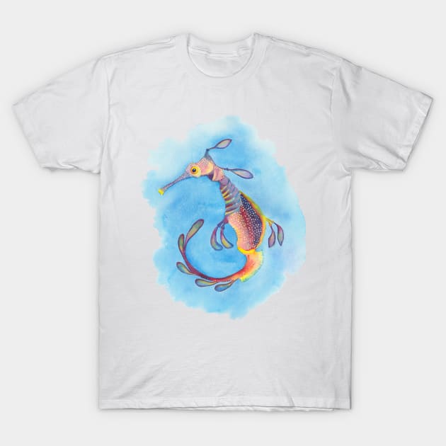 Weedy seadragon against blue background - watercolour T-Shirt by ZoyaArt